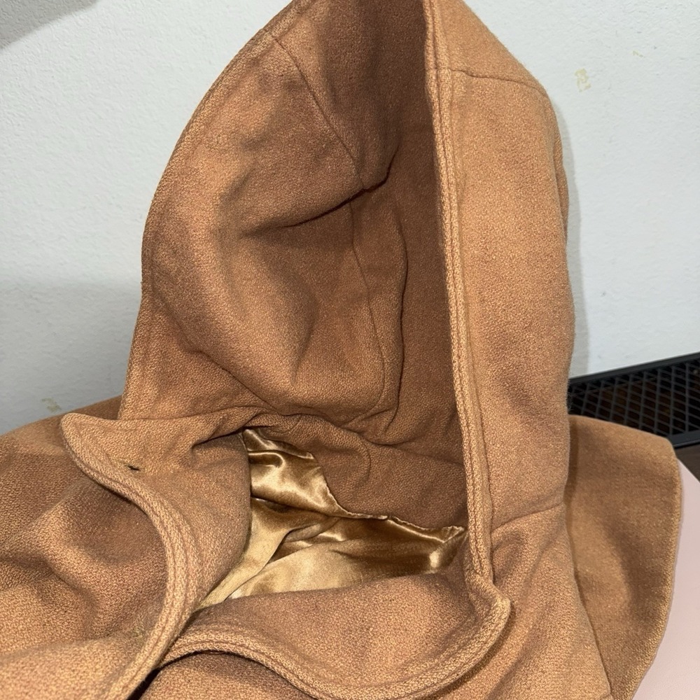 Vintage Hooded Wool Coat Camel Brown Long Lined Trench Women's Mid-Century PICS* - Picture 13 of 16